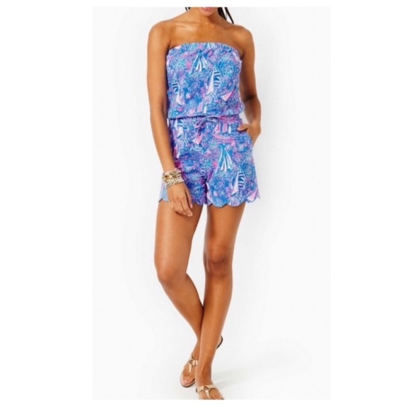 Lilly Pulitzer Jace Strapless Romper SZ S Boca Blue Its A Sailabration - Picture 3 of 14